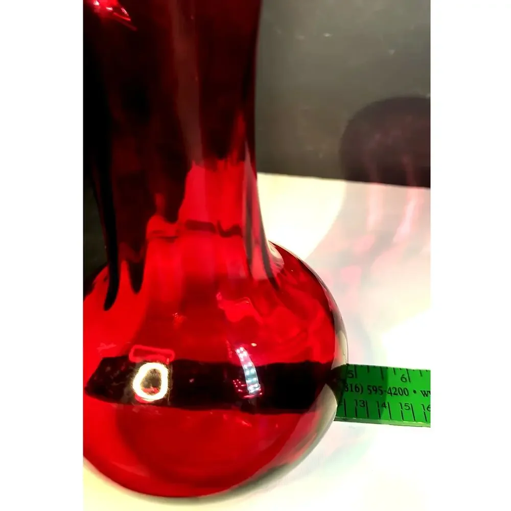 2118. Vintage Cranberry or Ruby Red Glass Vase 8 Inches Bulbous Base